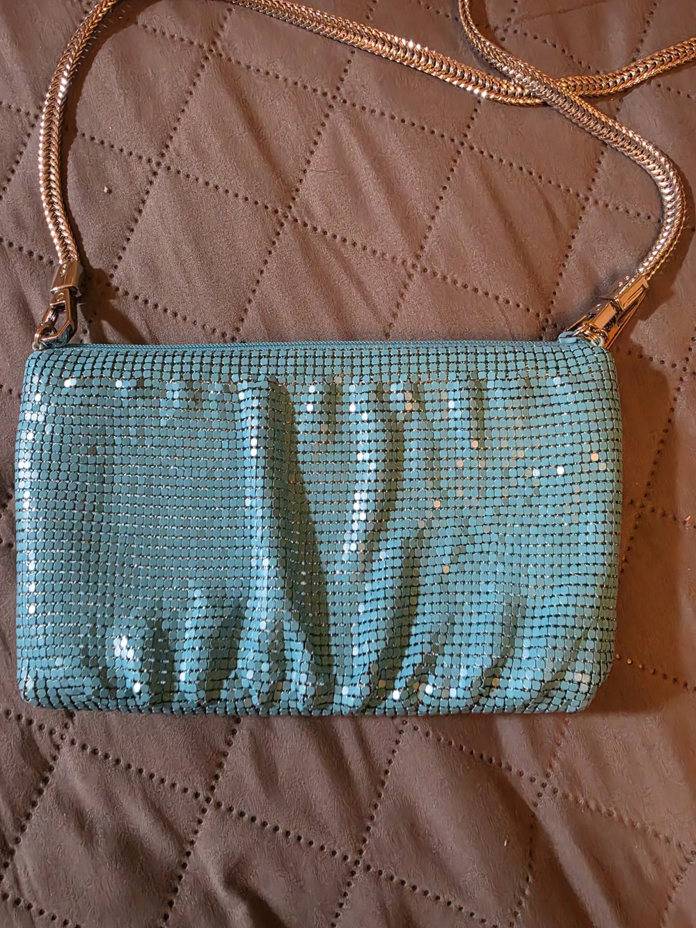 Whiting & Davis Metallic Mesh Crossbody in Blue
